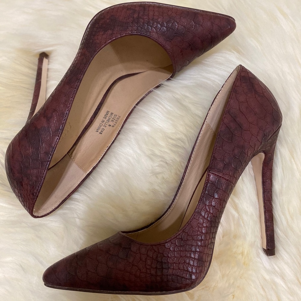 Burgundy Faux Snake Skin Heels